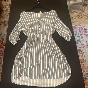 Mimi Chica Roll-up Sleeve, Navy & White Striped Dress - fits like S/Medium